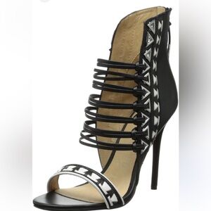 L.A.M.B. Black and White Strappy High Heels